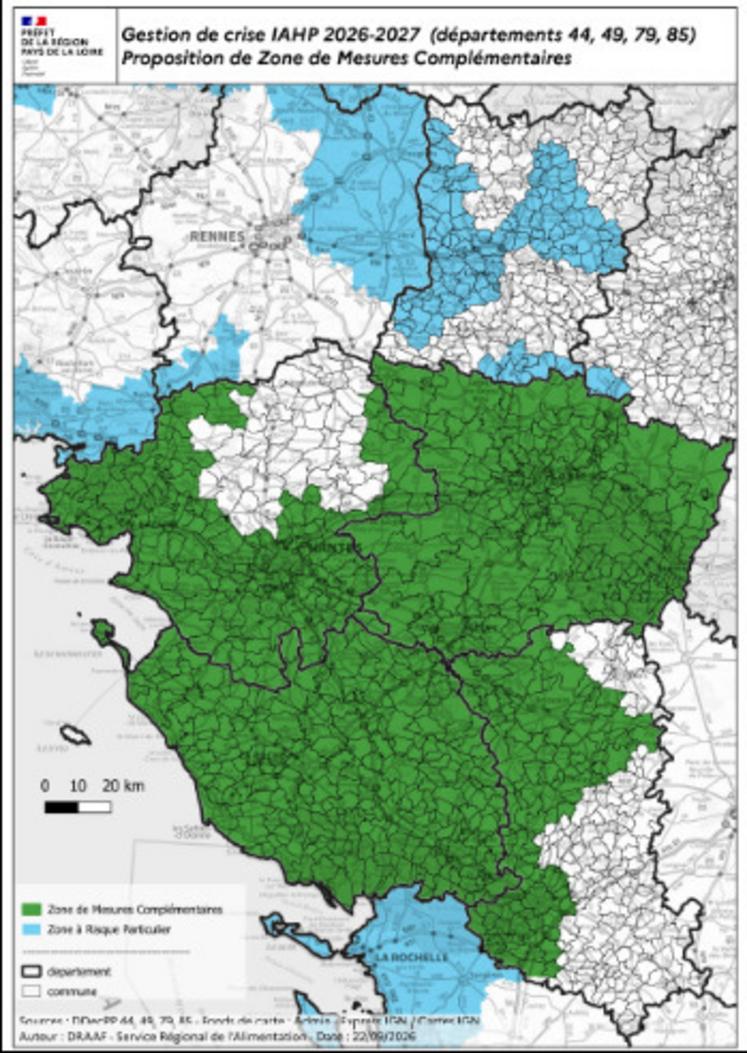 Influenza : carte zone de mesures complémentaires, octobre 2026