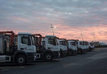 Ces camions sont prêts à partir collecter les matières premières. Chaque agent de maintenance a son camion.
