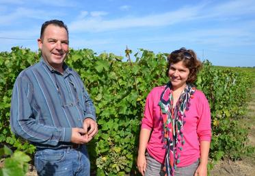 Antoine Van Der Hecht, viticulteur à Rochefort-sur-Loire, chez qui une partie du DVDa été tournée et Christelle Guillet, conseillère en prévention à la MSA.