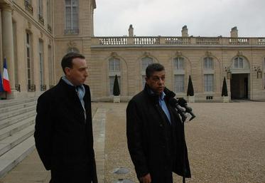 Thomas Diemer, président de JA et Xavier Beulin, président de la FNSEA devant l'Elysée, mardi 2 février.