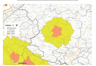 Zones réglementées IAHP dans le Maine-et-Loire et nord-est de la Vendée au 19 novembre 2025.