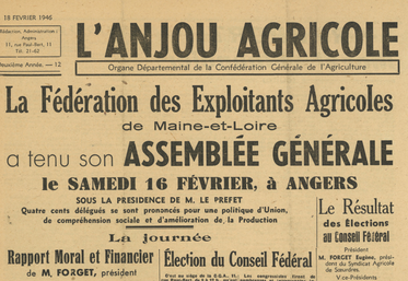 L'AG constitutive de la FDSEA de Maine-et-Loire s'est tenue le 16 février 1946.