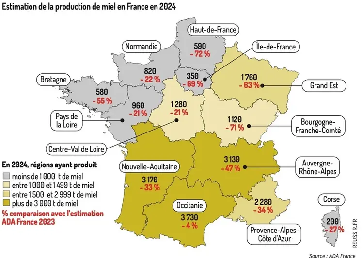 <em class="placeholder">Des mauvaises saisons qui s’enchaînent pour le Sud, une forte baisse de la production pour beaucoup dans le Nord.Estimation de la production de miel en France en 20204 (en ...</em>