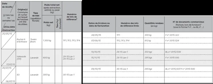 <em class="placeholder">Exemples de saisies dans le cahier de miellerie proposé par l’Itsap.</em>