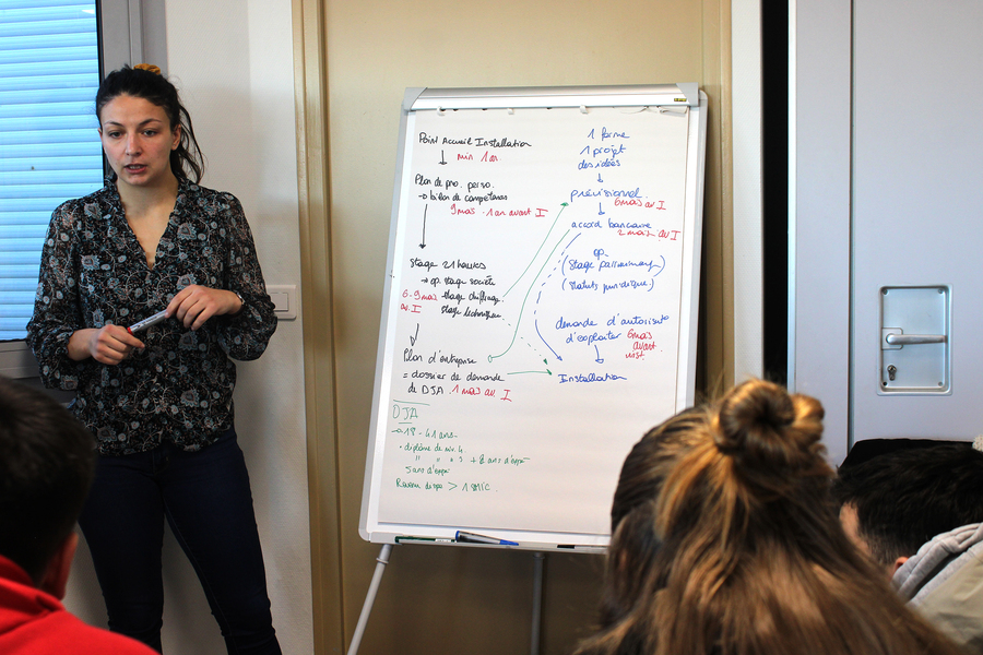 Les apprenants ont navigué entre les ateliers où des représentants d'organisations professionnelles agricoles locales ont présenté leur rôle et les accompagnements qu'elles proposent dans le processus d'installation.