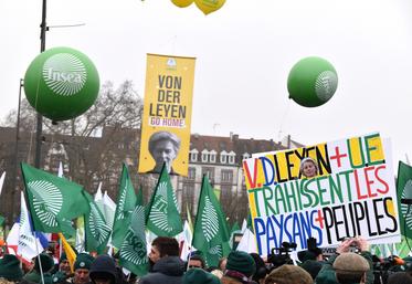Le cortège scande « Ursula go home ». Tous les représentants syndicaux européens demandent son départ de la présidence de la Commission européenne. ©B.R