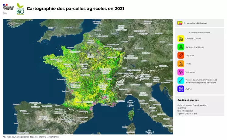 CartoBio France, surfaces bio en France