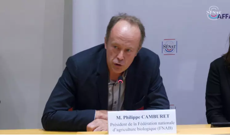 Philippe Camburet, président de la fédération nationale d'agriculture biologique lors d'une audition au Sénat.