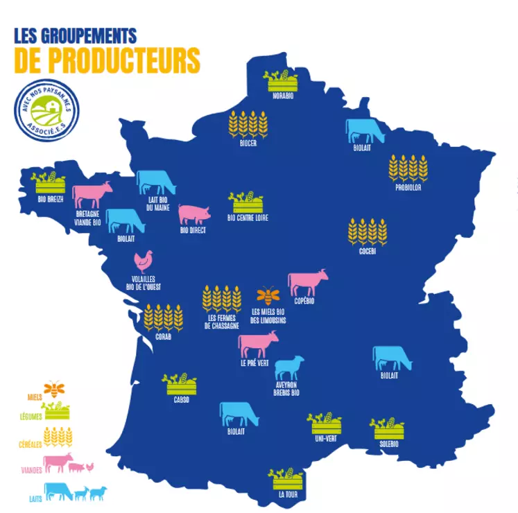 Carte des groupements de producteurs associés à Biocoop