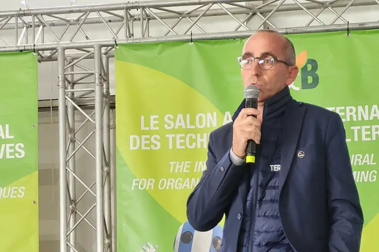   Jérôme Caillé, polyculteur-éleveur bio, de la coopérative terrena, président de la Commission bio de La Coopération Agricole sur salon Tech&Bio.  
