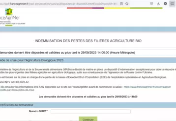 Plateforme en ligne de FranceAgriMer pour demander l'aide d'urgence bio