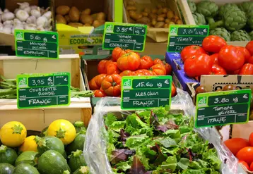 étal de fruits et légumes bio