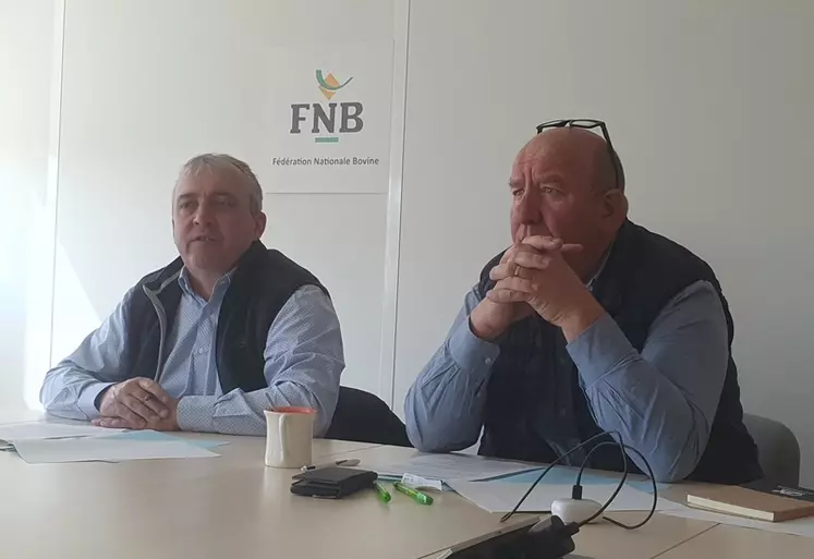Patrick Bénézit, président de la Fédération Nationale Bovine (FNB) et Cédric Mandin, son secrétaire général, présentent les propositions de la FNB pour les ...