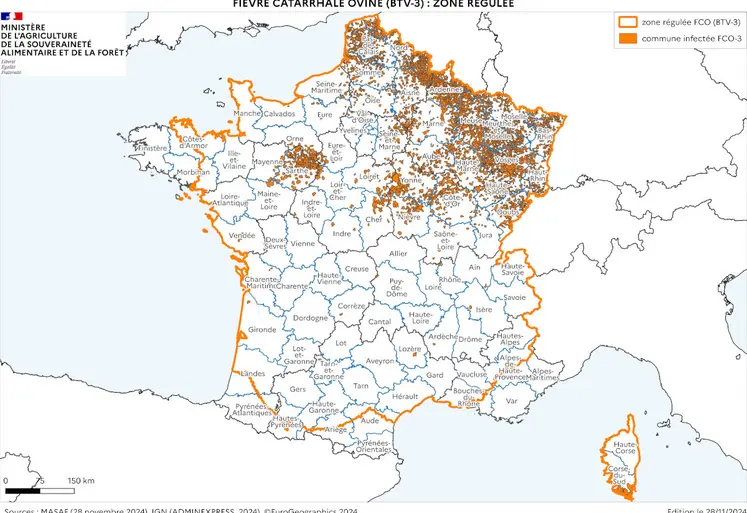 Carte de la zone régulée FCO 3 au 28 novembre 2024.