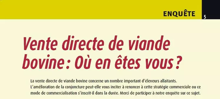 Enquête: vente directe de viande bovine : ou en êtes vous ?