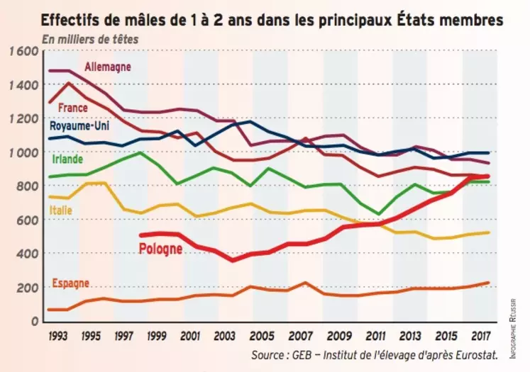 graphique Effectifs de mâles de 1 à 2 ans dans les principaux Etats membres