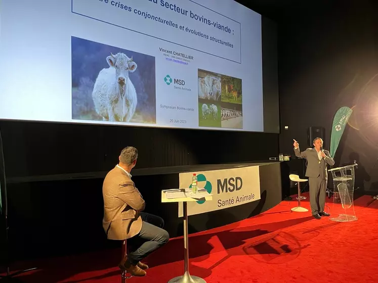 Vincent Chatellier, chercheur à l'Inrae, lors du symposium viande bovine organisé par MSD Santé Animale.