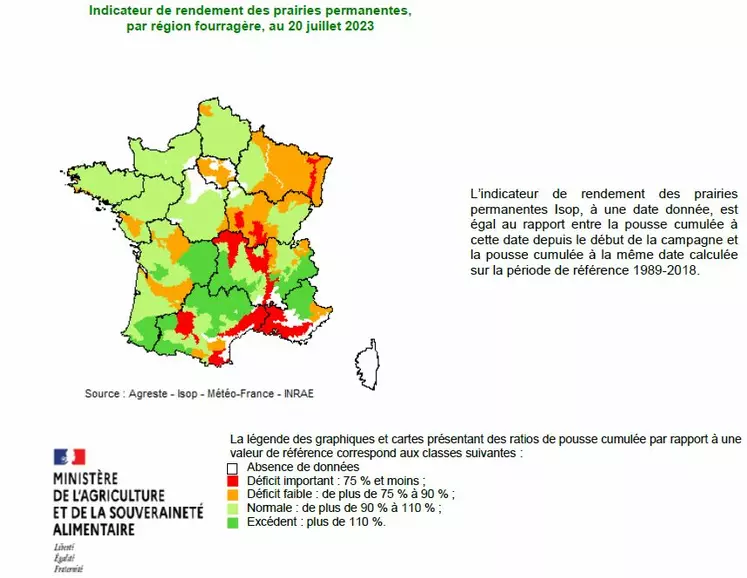 indicateur de rendement des prairies carte isop juillet 2023