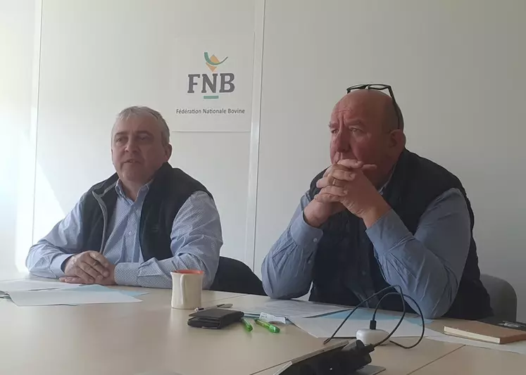 Patrick Bénézit, président de la Fédération Nationale Bovine (FNB) et Cédric Mandin, son secrétaire général, présentent les propositions de la FNB pour les ...