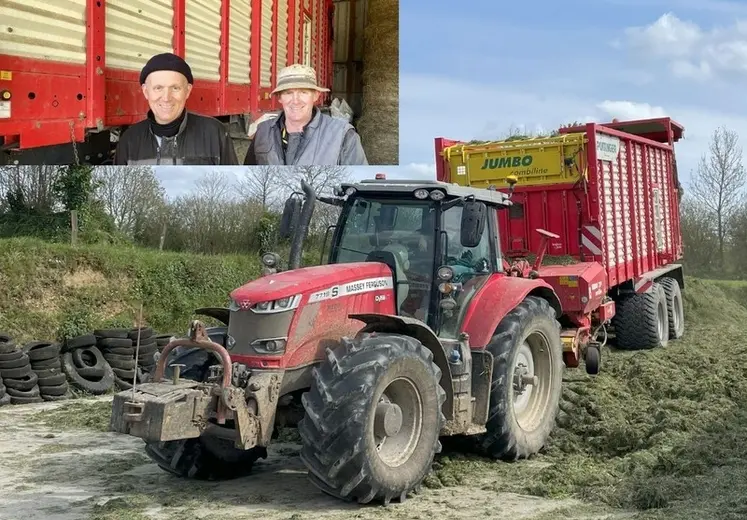 <em class="placeholder">Flavien et Benoit Lecler, agriculteur à Ouville dans la Manche, devant la Remorque autochargeuse Pöttinger Jumbo 7210 Combiline de la Cuma L&#039;Entraide d&#039;Ouville dans la ...</em>