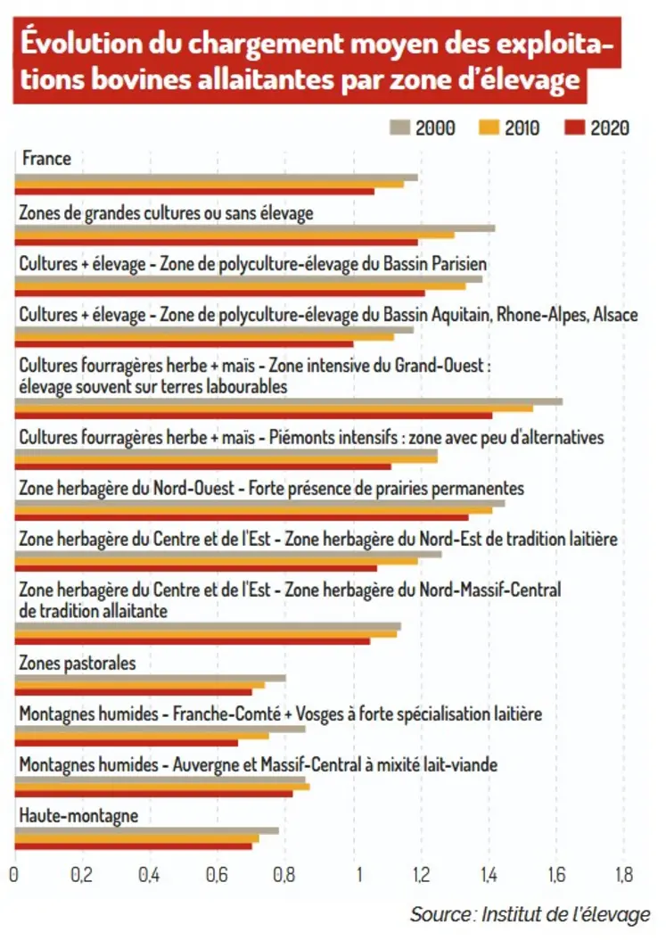 graph chargement élevages bovins viande par typologie en 2000, 2010 et 2020