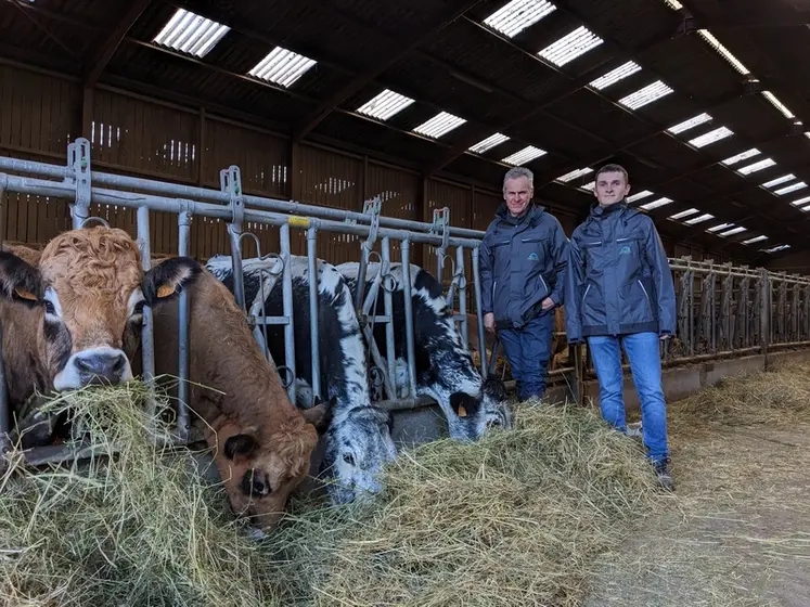 éleveurs devant des vaches aubrac et vosgiennes