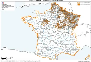 Carte de la zone régulée au titre de la FCO 3 au 23 janvier 2025