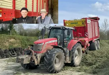 <em class="placeholder">Flavien et Benoit Lecler, agriculteur à Ouville dans la Manche, devant la Remorque autochargeuse Pöttinger Jumbo 7210 Combiline de la Cuma L&#039;Entraide d&#039;Ouville dans la ...</em>