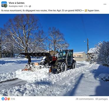 Un message de remerciement aux agriculteurs partagé sur un groupe Facebook local.