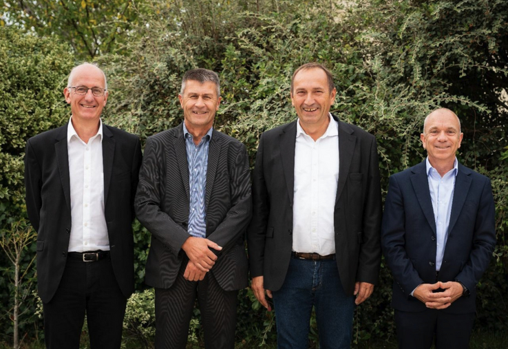 Éric Forin, Directeur général de Terrena, Olivier Chaillou, Président de Terrena, Bernard Guillard, Président d'Agrial et Julien Heillaut, Directeur général d'Agrial.