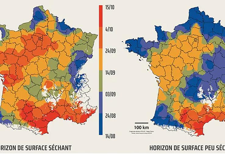 Date de semis d'été "au plus tôt" avant laquelle le semis d'une prairie est exposé à un risque de sécheresse supérieur à 20 %. Source: guide AFPF