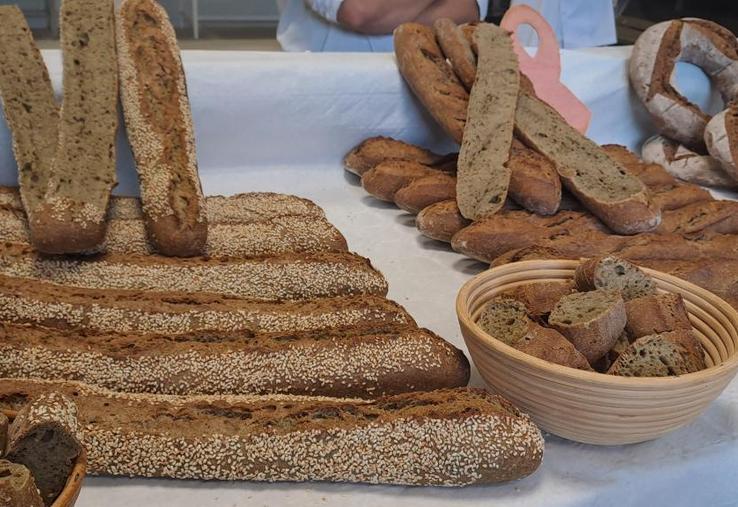 Trois étudiants en boulangerie ont créé des pains au chanvre exposés et dégustés (aux fruits secs, au seigle, au sésame, sur levain liquide ou pâte fermentée, aux céréales, aux légumineuses, ciabatta chorizo-chanvre, burger chanvré...).