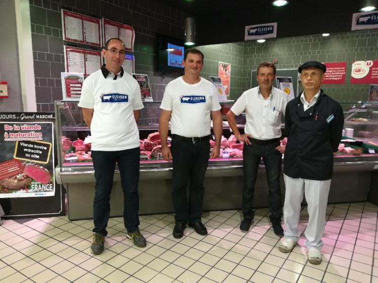 Loïc Gachet (Ste Gemme), Philippe Antonin (Puy du Lac), avec les responsables du rayon boucherie de l’Hyper U  Saintes.