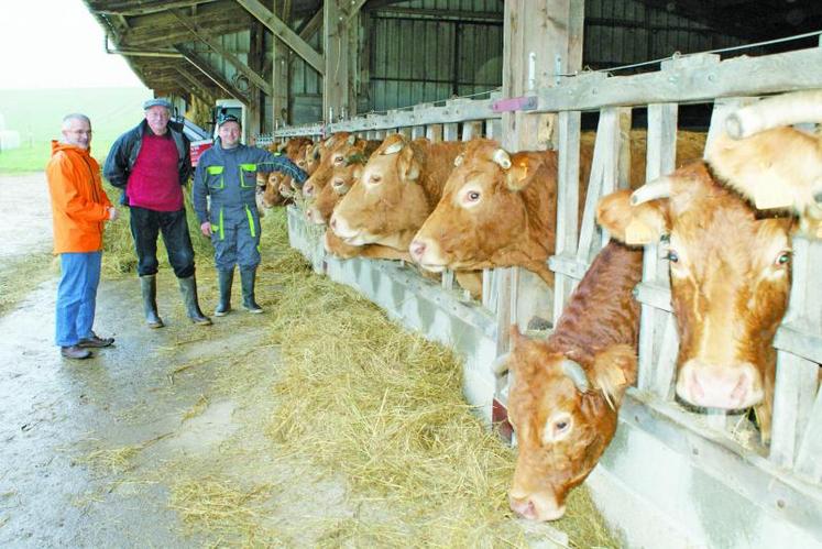 De gauche à droite : Martial Pouzet, de la Chambre d’agriculture ; Jean-Claude Boireau, cédant retraité ; Sébastien Ugartemendia, repreneur de l’exploitation de Roussines.