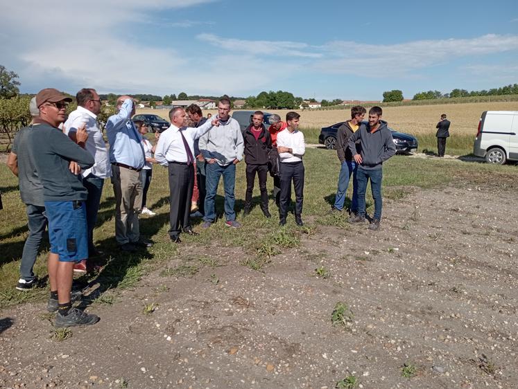La première partie de la visite préfectorale du 23 juin s'est déroulée à Neulles, entre une parcelle de betteraves et une autre de vignes.