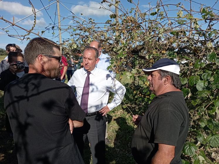 La visite s'est poursuivie à St-Bonnet-sur-Gironde, où Patrice Marchand a présenté les dégâts subis sur sa parcelle de kiwis.