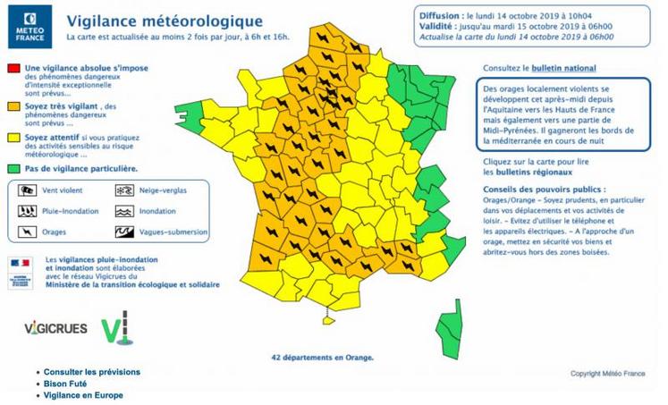 La situation météorologique au 14 octobre à 10h.