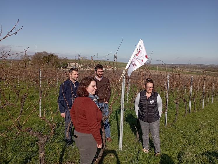 Les deux responsables viticoles Camille Golvet (JA 16) et Romain Drillaud (JA 17), ont reçu notamment leurs collègues de Gironde, Guillaume Grandeau et Angélique Neau.  