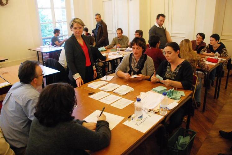 Lors des opérations de dépouillement des bulletins de vote dans le collège des exploitants, mercredi 6 février, à la préfecture.