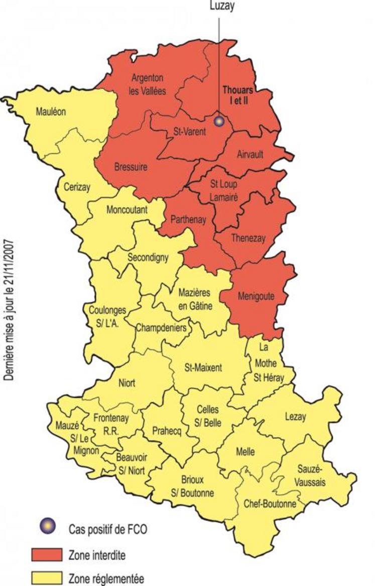 Le zonage par canton de la FCO dans les Deux-Sèvres.
