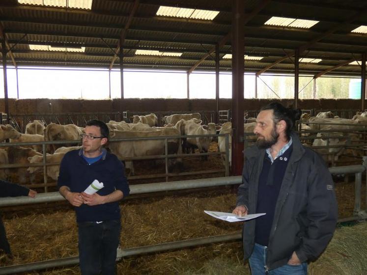 Pierrick Roy et Ludovic Chazeaud, au sein des stabulations du GAEC des Fontaines.