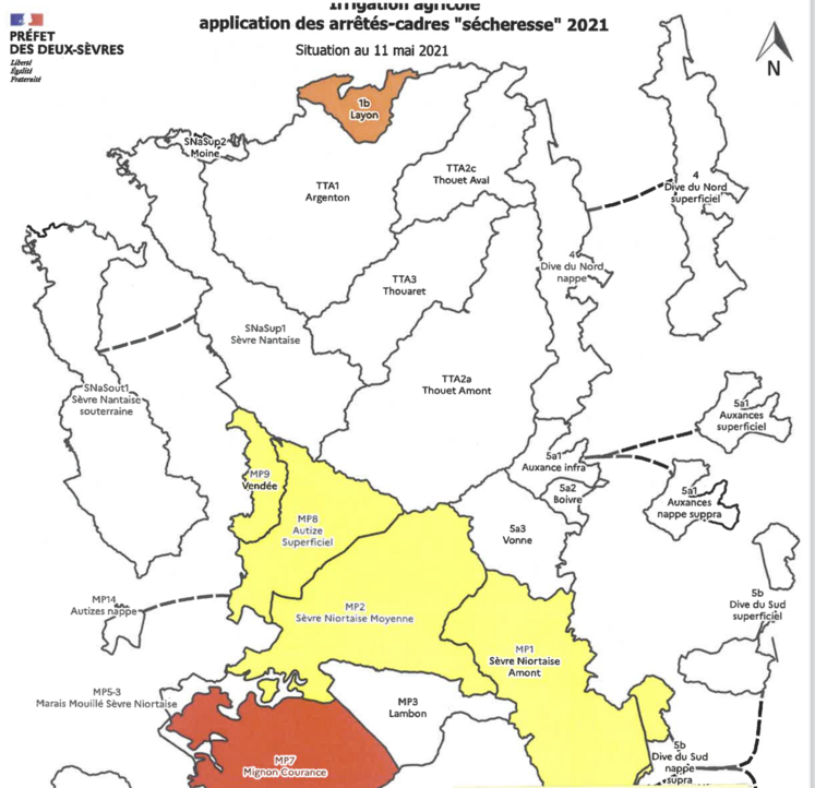 Mai 2021, mesures de restriction sur le bassin du Layon, Deux-Sèvres