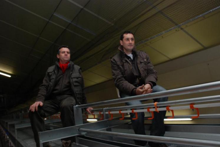 Régis Ferret (à gauche) et Emmanuel Merceron ont dans un bâtiment de 2000 m2 d’une capacité de 30 000 poules pondeuses.