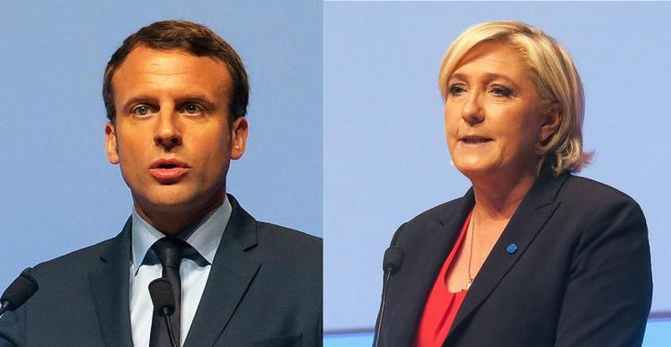 Emmanuel Macron et Marine Le Pen (ici à Brest fin mars pendant le grand oral organisé lors du congrès de la Fnsea) sont arrivés en tête du premier tour avec respectivement 24,01 % et 21,30 % des voix.