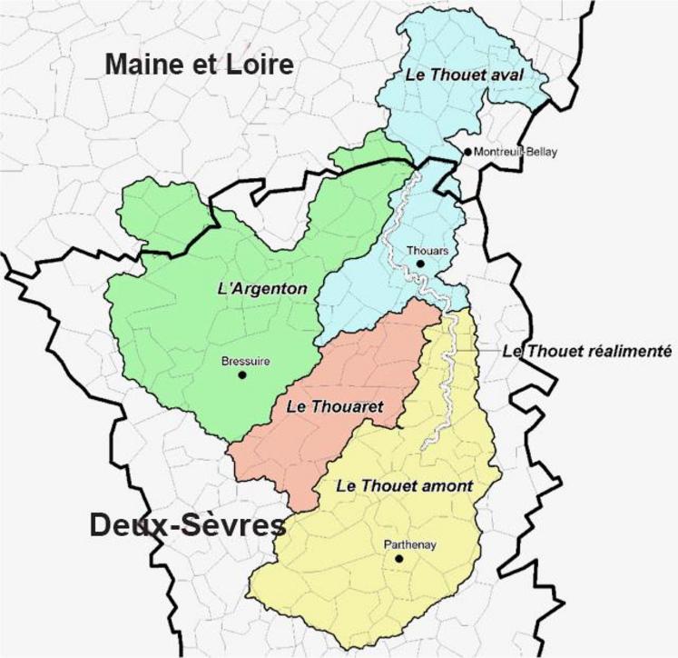 L’OUGC de Thouet concerne les bassins du Thouet aval, du Thouet amont, du Thouaret et de l’Argenton.