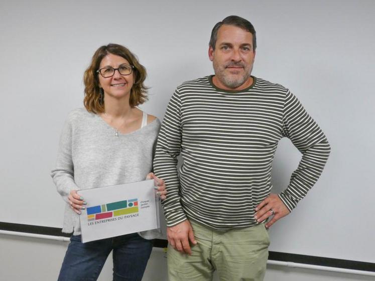 Agnès Guérin, déléguée régionale, et Jérôme Boucard, président de la délégation Nouvelle-Aquitaine de l’Union nationale des entreprises du paysage.