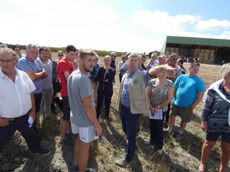 Sur l'exploitation de François et Loïc Avrard, la préfète de région Fabienne Buccio (au centre) a pu découvrir l'agriculture du Marais poitevin, à quelques centaines de mètres de la Sèvre niortaise.