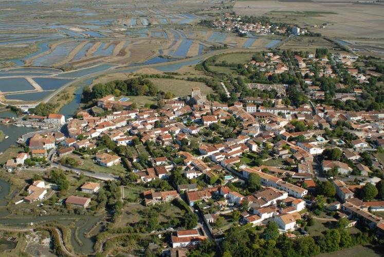 Planté au milieu des marais et de l'estuaire, le village de 
Mornac-sur-Seudre, vu depuis les airs.