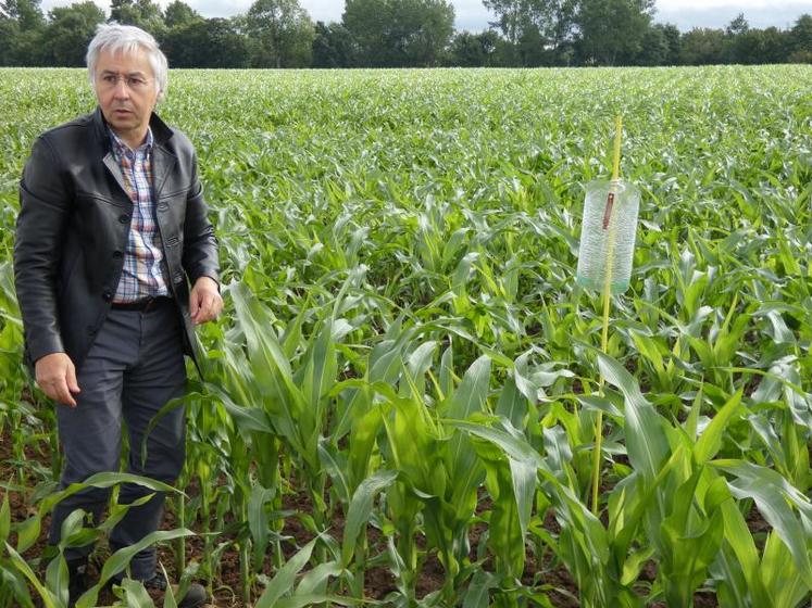 Khalid Koubaiti, animateur grandes cultures de la Fredon Nouvelle-Aquitaine, a présenté aux agriculteurs la lutte contre la chrysomèle des racines du maïs, à l’aide de pièges tels que ci-dessus.