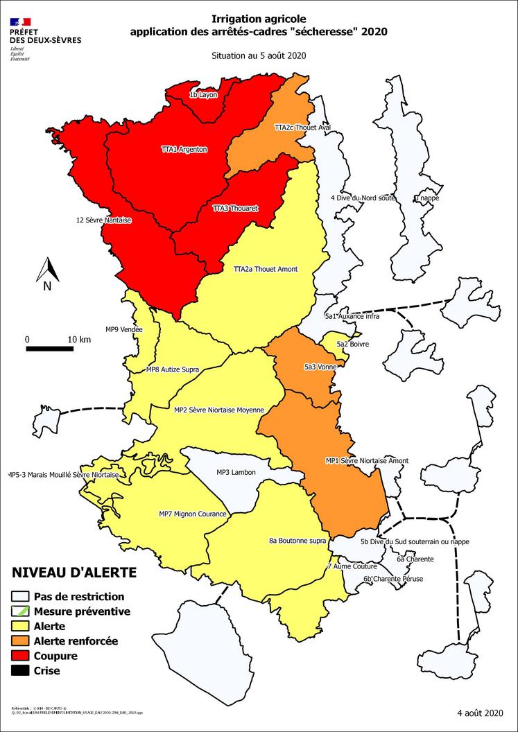 Carte de restriction de l'irrigation 5 août 2020